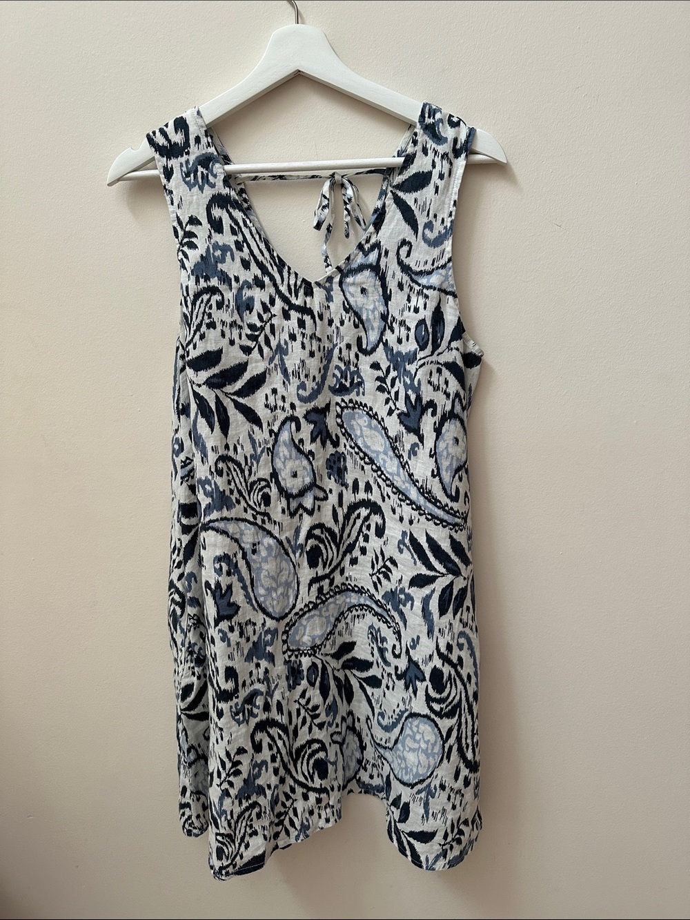 Lucky Brand Linen Navy & White v-neck Midi Dress